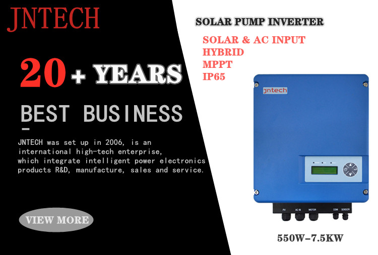  Jntech Inverteur de pompe à eau solaire Trois phase (0.55-7.5KW) Système hybride pour pompe